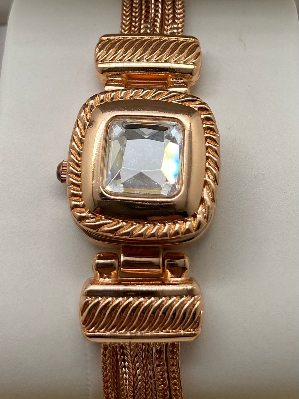 Charter Club Rose Gold Tone Mesh Crystal Flip Watch